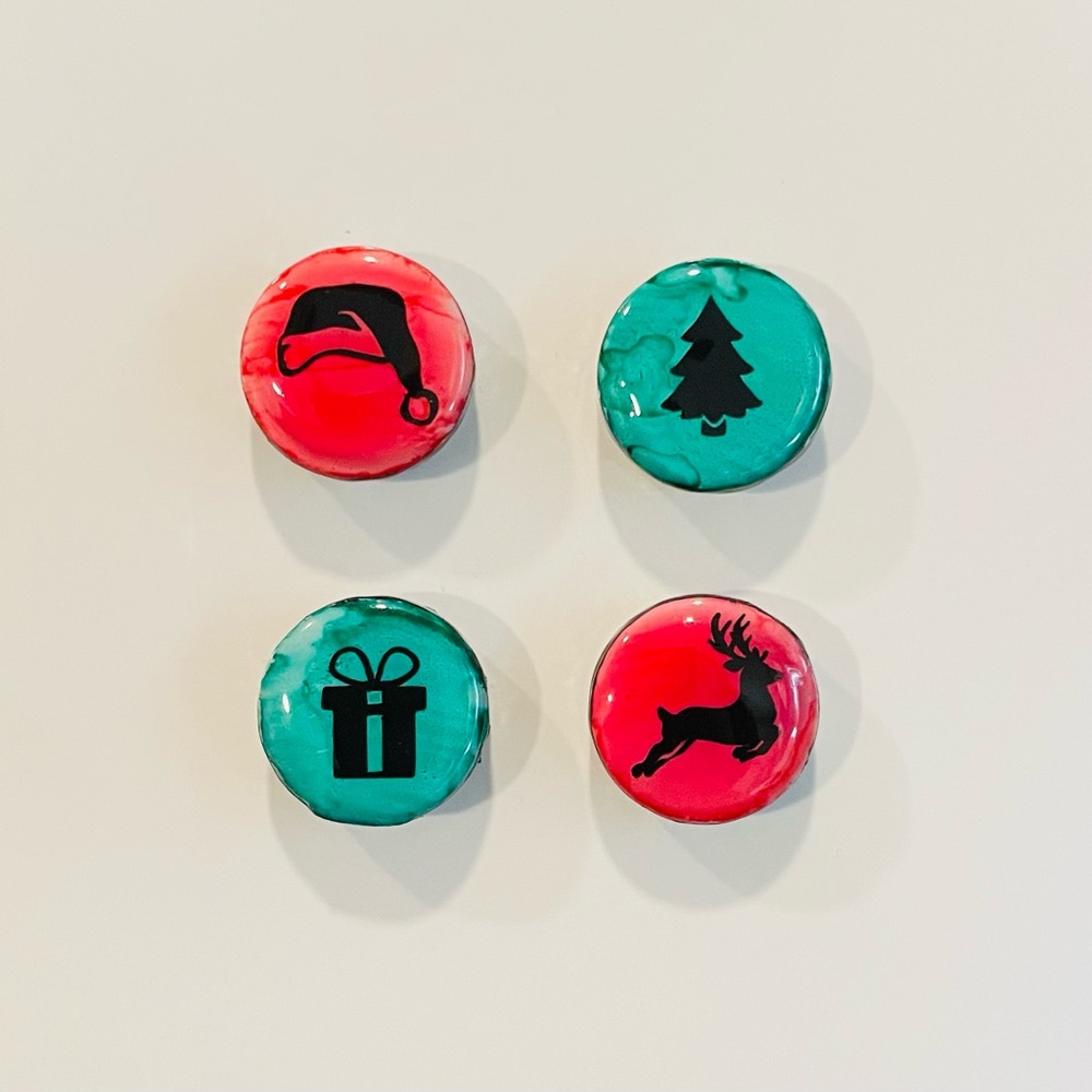 Christmas Mini Magnets SET OF 4 - Fridge Magnets - Green & Red